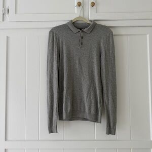 Topman Heather Grey Knit Polo Sweater